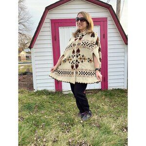 1970s vintage knit cape, poncho, sweater cape, S/M/L